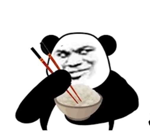 Biaoqing panda eating rice with chopsticks
